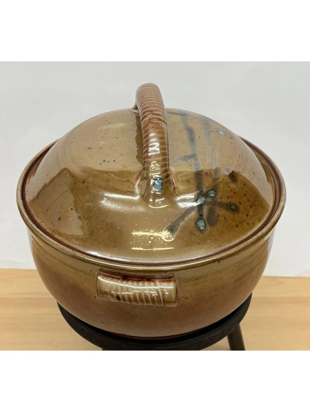 Vintage Studio Pottery Lidded Casserole Artist Signed Stoneware MCM